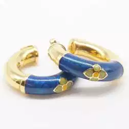 Boccole in oro giallo 18 kt con smalto blu e fiore smaltato