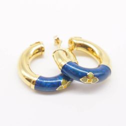 Boccole in oro giallo 18 kt con smalto blu e fiore smaltato