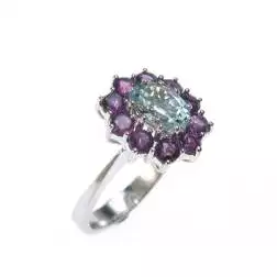 Kate ring with Aquamarine surrounded by Amethysts
