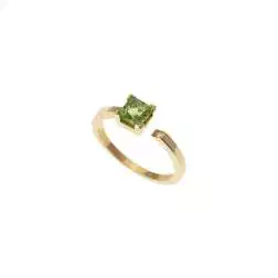 Anello Solitario Aperto con Peridoto Quadrato 5mm e Diamante Oro Giallo
