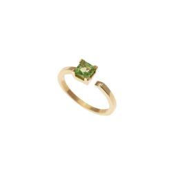 Open Solitaire Ring with 5mm Square Peridot and Diamond Yellow Gold