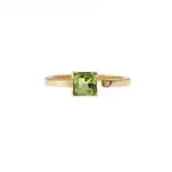 Anello Solitario Aperto con Peridoto Quadrato 5mm e Diamante Oro Giallo