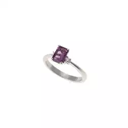 Anello Solitario con Ametista 7mm x 5mm e 2 Diamanti Oro Bianco