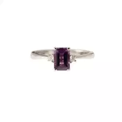 Anello Solitario con Ametista 7mm x 5mm e 2 Diamanti Oro Bianco