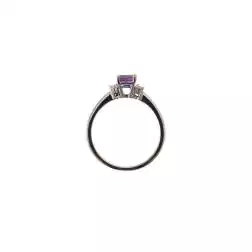 Anello Solitario con Ametista 7mm x 5mm e 2 Diamanti Oro Bianco