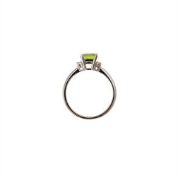 Solitaire Ring with Peridot 8mm x 6mm and 2 Diamonds White Gold