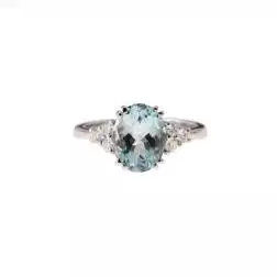 Anello Solitario con Acquamarina 10mmx8mm e Diamanti