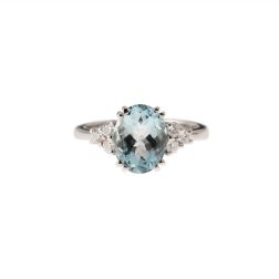 Solitaire Ring with Aquamarine 10mmx8mm and Diamonds