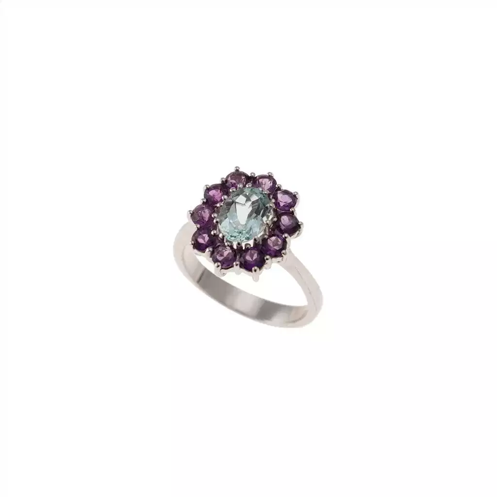 Kate ring with Aquamarine surrounded by Amethysts