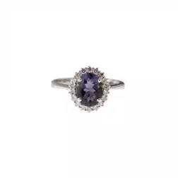 Anello Kate con Iolite 9x7mm e 18 Diamanti in Oro Bianco