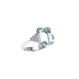Anello Solitario con Acquamarina Ottagonale 11x9mm e 6 Diamanti