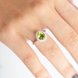 Kate White Gold Ring with Peridot and Diamonds photo worn