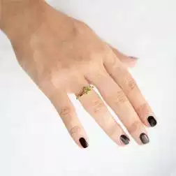 Anello Solitario Aperto con Peridoto Quadrato 5mm e Diamante Oro Giallo foto indossata
