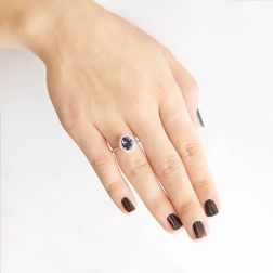 Kate White Gold Ring with Iolite and Diamonds photo of worn