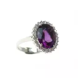 Anello Kate Oro Bianco con Ametista 12x10mm e 24 Diamanti
