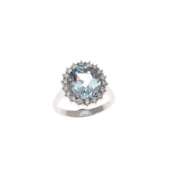 Anello Kate Oro Bianco con Acquamarina 11x9mm e 18 Diamanti