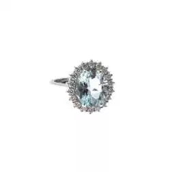 Anello Kate Oro Bianco con Acquamarina 11x9mm e 18 Diamanti