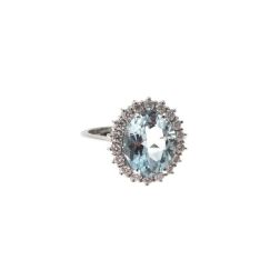 Kate White Gold Ring with Aquamarine 11x9mm and Diamonds
