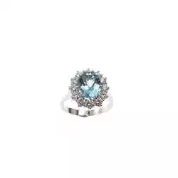 Anello Kate Oro Bianco con Acquamarina 9x7mm e 12 Diamanti