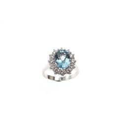 Kate White Gold Ring with Aquamarine 9x7mm and 12 Diamonds