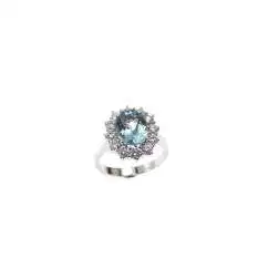 Anello Kate Oro Bianco con Acquamarina 9x7mm e 12 Diamanti