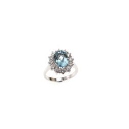 Kate White Gold Ring with Aquamarine 9x7mm and 12 Diamonds