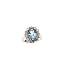 Kate White Gold Ring with Aquamarine 9x7mm and 12 Diamonds