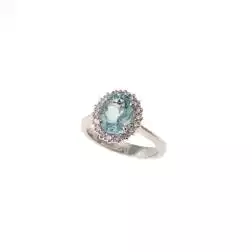 Anello Kate Oro Bianco con Acquamarina 9x7mm e 18 Diamanti