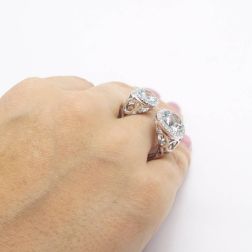 Photo of worn Open Design Ring with Acquemarines and Diamonds