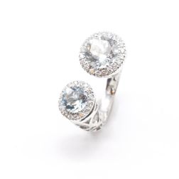 Anello Design Aperto Acquemarine e Diamanti