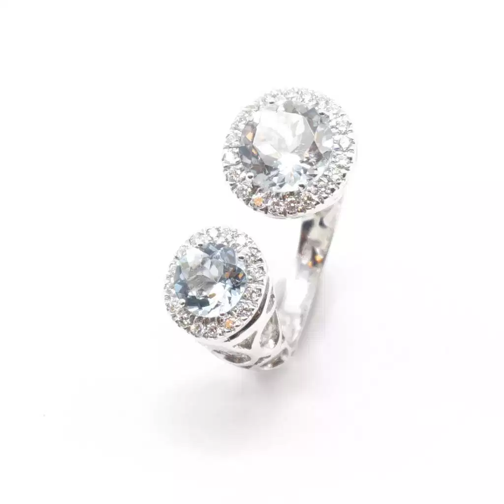Anello Design Aperto Acquemarine e Diamanti