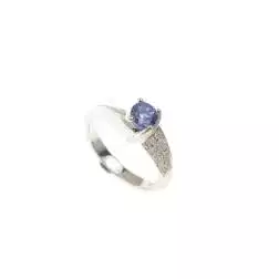 Solitario Sfalsato con Tanzanite 5,5mm e 30 Diamanti