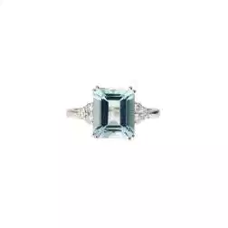 Anello Solitario con Acquamarina Ottagonale 11x9mm e 6 Diamanti