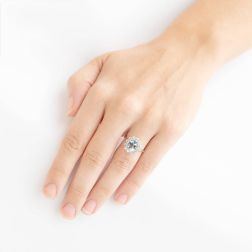 Kate White Gold Ring with Aquamarine 9x7mm and 12 Diamonds photo of worn