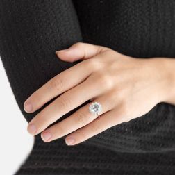 Kate White Gold Ring with Aquamarine 9x7mm and 12 Diamonds photo of worn
