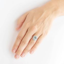 Kate White Gold Ring with Aquamarine 11x9mm and Diamonds photo worn