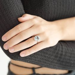 Kate White Gold Ring with Aquamarine 11x9mm and Diamonds photo worn