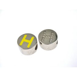 Enameled Initial Round white gold and diamonds