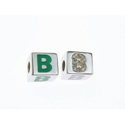 Ciondolo Iniziale Smaltata Quadrata Oro Bianco e Diamanti B Verde
