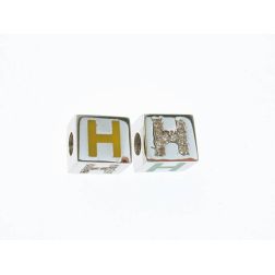 Square Enameled Initial white gold and diamonds