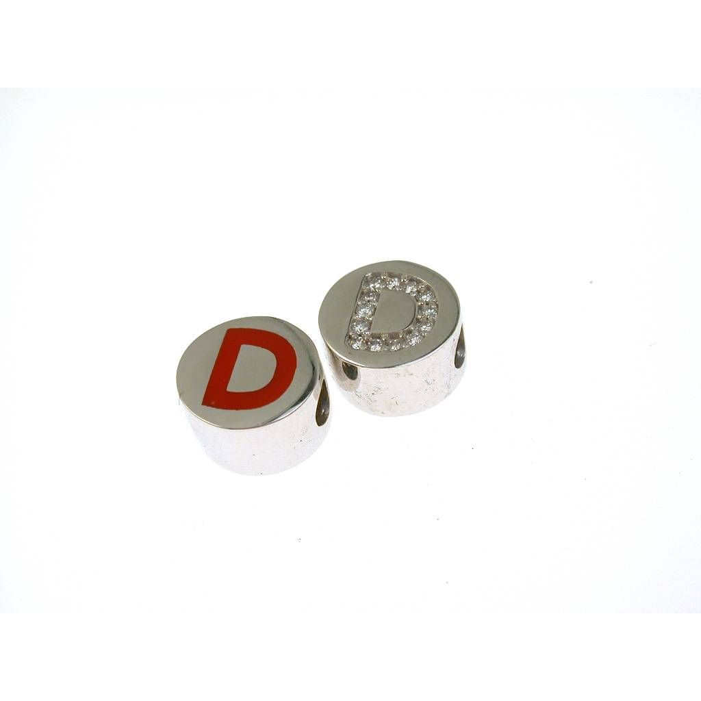 Enameled Initial Round white gold and diamonds