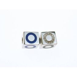 Ciondolo Iniziale Smaltata Quadrata Oro Bianco e Diamanti O Blu