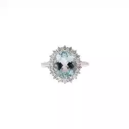 Anello Kate Oro Bianco con Acquamarina 11x9mm e 18 Diamanti