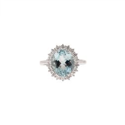 Kate White Gold Ring with Aquamarine 11x9mm and Diamonds