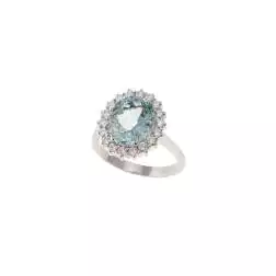 Anello Kate Oro Bianco con Acquamarina 11x9mm e 18 Diamanti