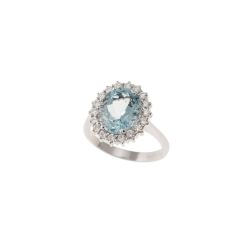 Kate White Gold Ring with Aquamarine 11x9mm and Diamonds