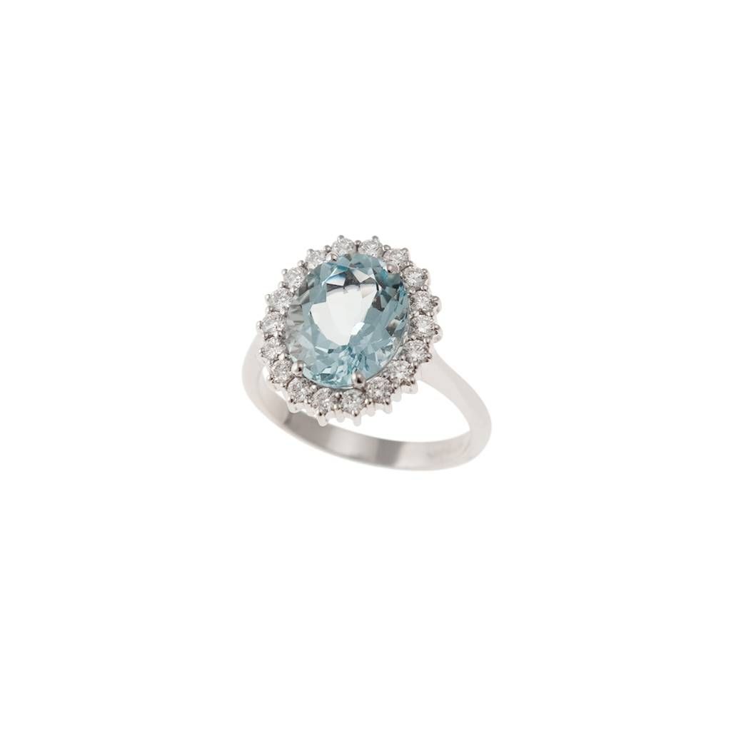 Kate White Gold Ring with Aquamarine 11x9mm and Diamonds
