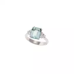 Anello Solitario con Acquamarina Ottagonale 10x8mm e 6 Diamanti