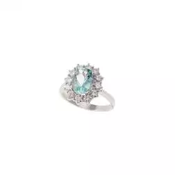 Anello Kate Oro Bianco con Acquamarina 9x7mm e 12 Diamanti