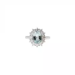 Anello Kate Oro Bianco con Acquamarina 9x7mm e 12 Diamanti
